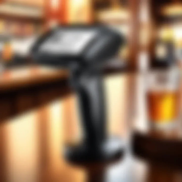 An advanced bar code scanner in action at a bustling bar