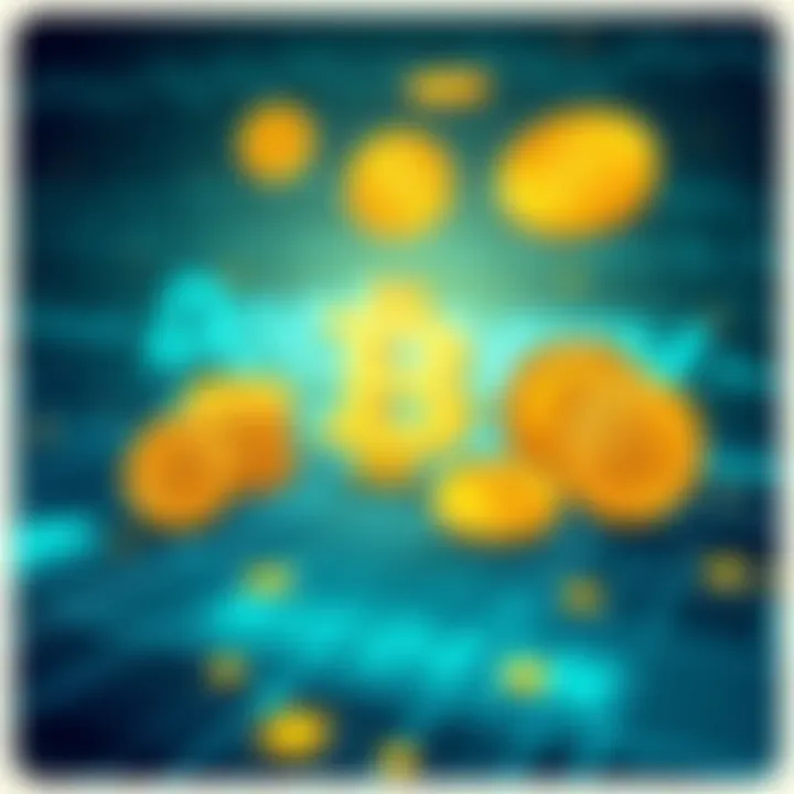Cryptocurrency symbols with a domain name backdrop