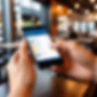 Customer Utilizing Mobile Payment Solutions Customer using mobile payment at a restaurant