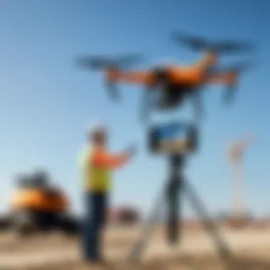 Surveying with Kespry Drone Kespry drone surveying a construction site