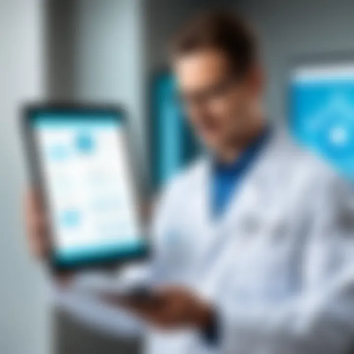 A healthcare provider interacting with Practice Fusion on a tablet