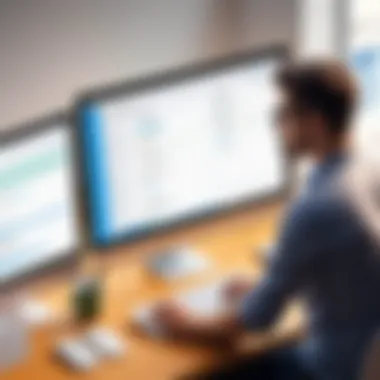 Focused Task Management A user focused on efficiently managing tasks with a desktop application, symbolizing productivity.