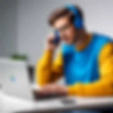 Making a Call with Google Voice User making a call using Google Voice on a laptop